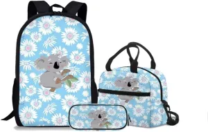 Rnyleeg Koala Backpack for Teen Girls School Backpack with Lunch Box and Pencil Case Kids Book Bag Schoolbag Blue