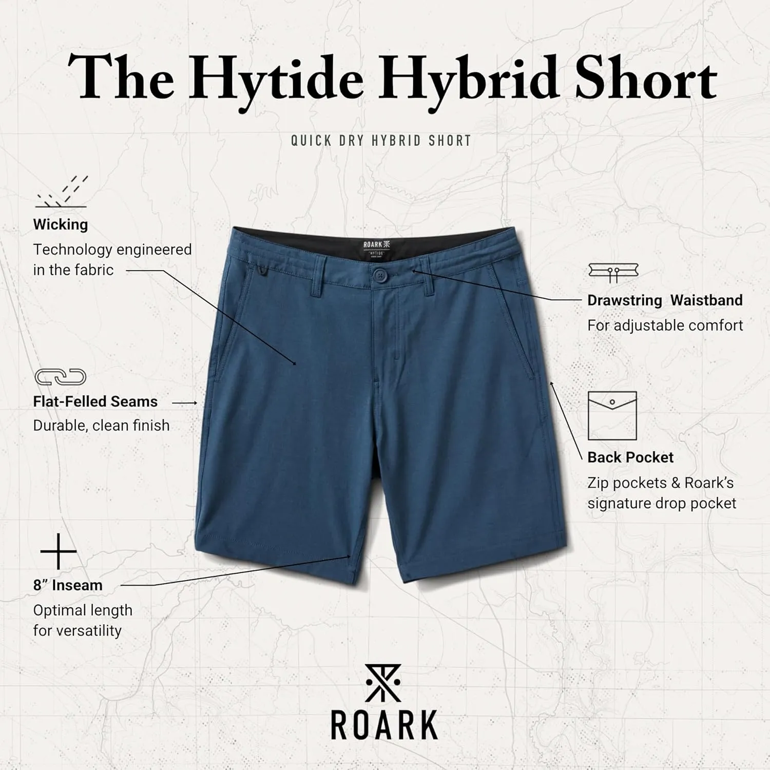 Roark Hytide Mens Hybrid Shorts 8" – Quick-Dry, 4-Way Stretch, Travel, Hiking, Golf & Casual Outdoor Shorts for Men