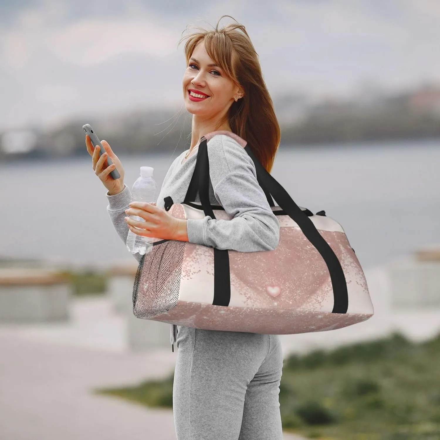 Rose Gold Wallpaper Travel Duffel Bag With Zippers And Handles, Big Foldable Duffle Bag For Family Vacations