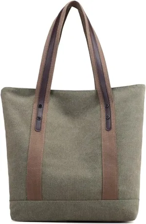 ROUROU Cotton Canvas Handbag for Women Large Capacity Shoulder Bag Hobo Tote Bag Commuter Satchel Casual Purse