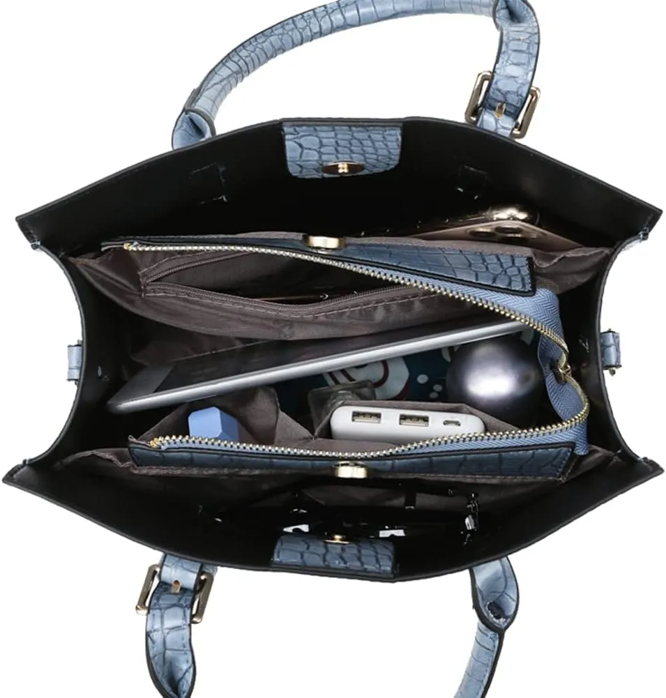 ROUROU Crocodile Print Handbag for Women Soft Faux Leather Shoulder Bag Top Handle Crossbody Bag Commuter Tote Bag Satchel