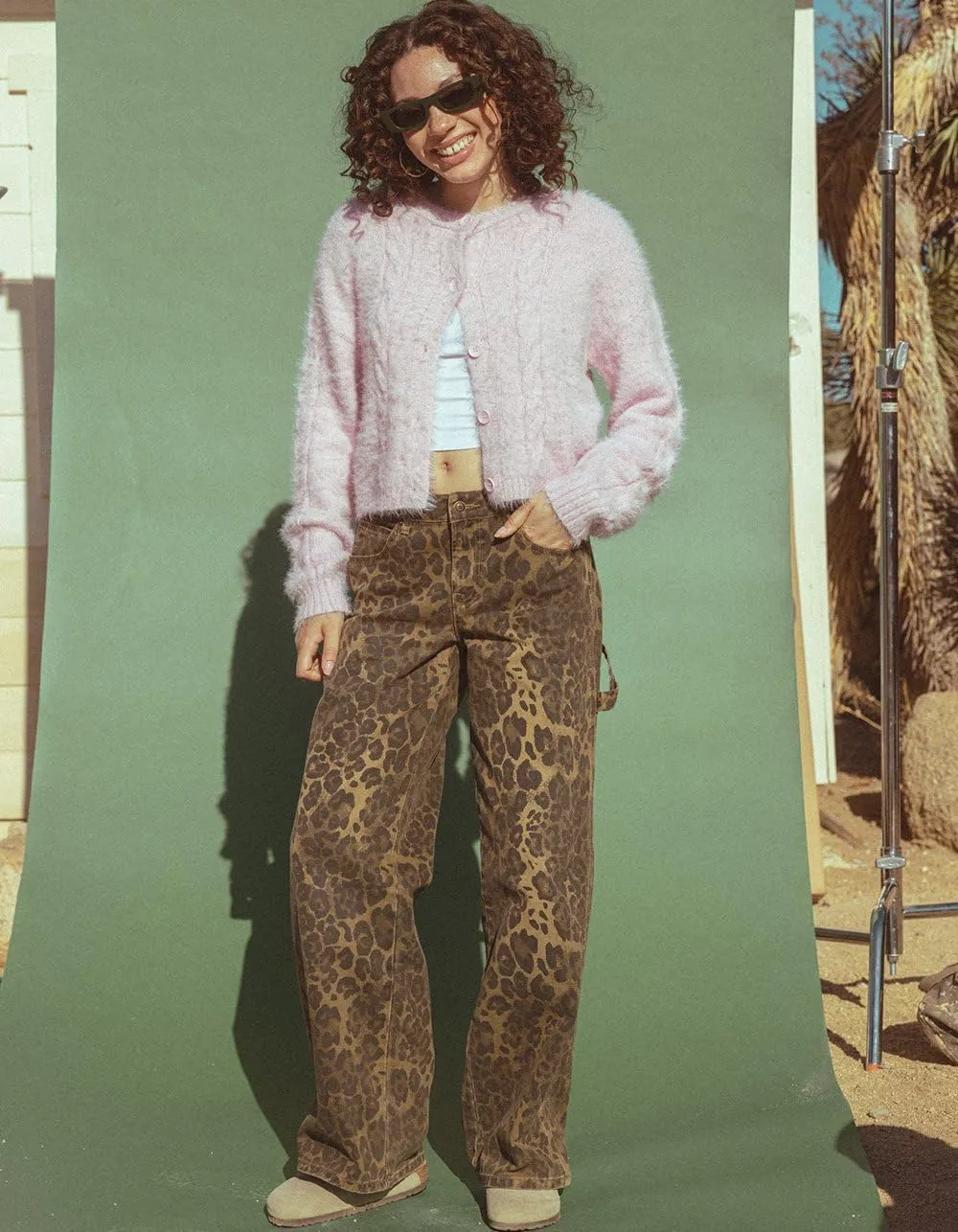 Rsq Womens Low Rise Leopard Baggy Carpenter Pants