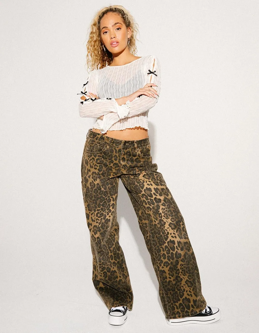 Rsq Womens Low Rise Leopard Baggy Carpenter Pants