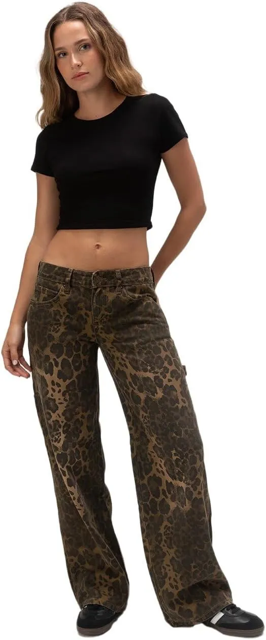 Rsq Womens Low Rise Leopard Baggy Carpenter Pants
