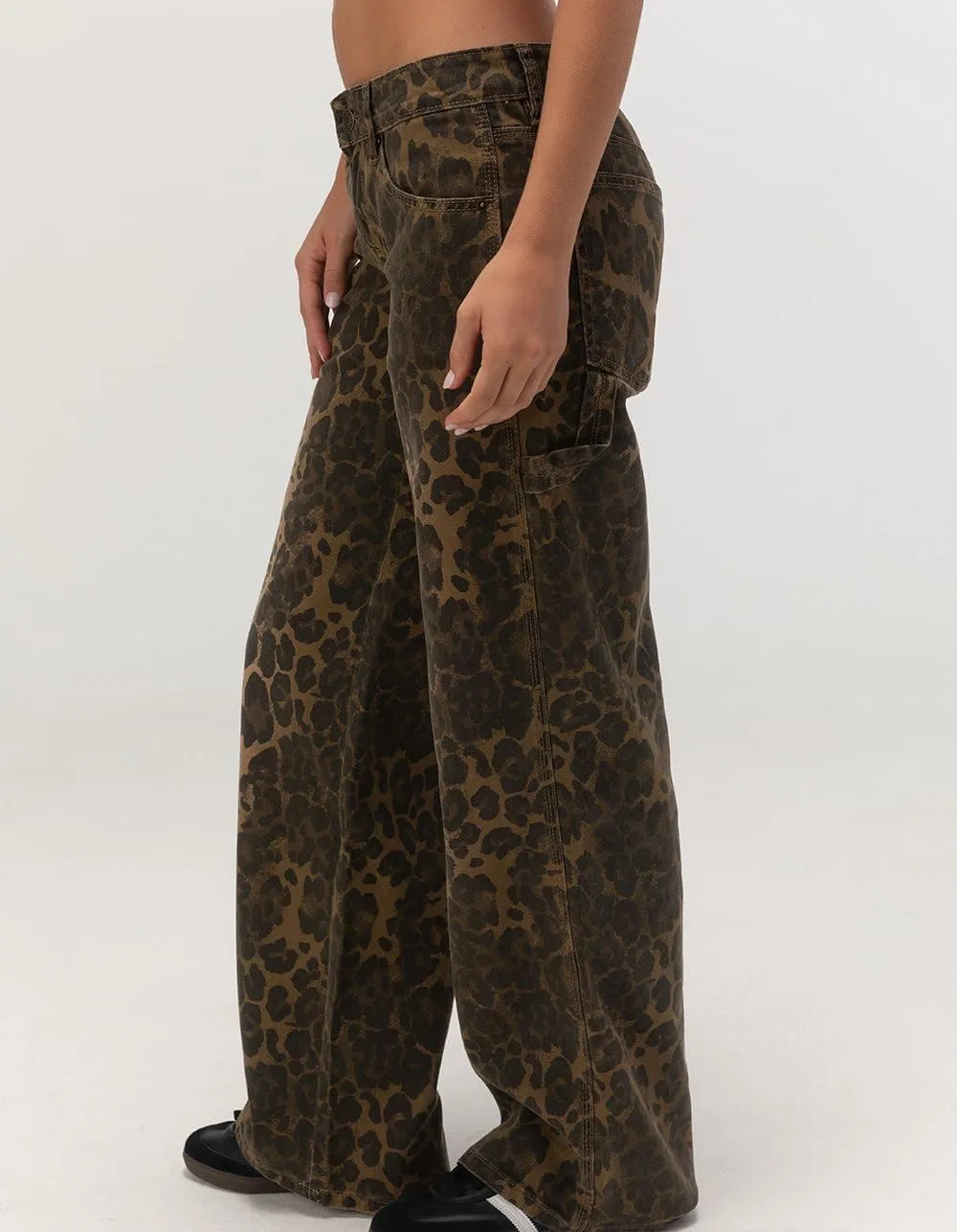 Rsq Womens Low Rise Leopard Baggy Carpenter Pants