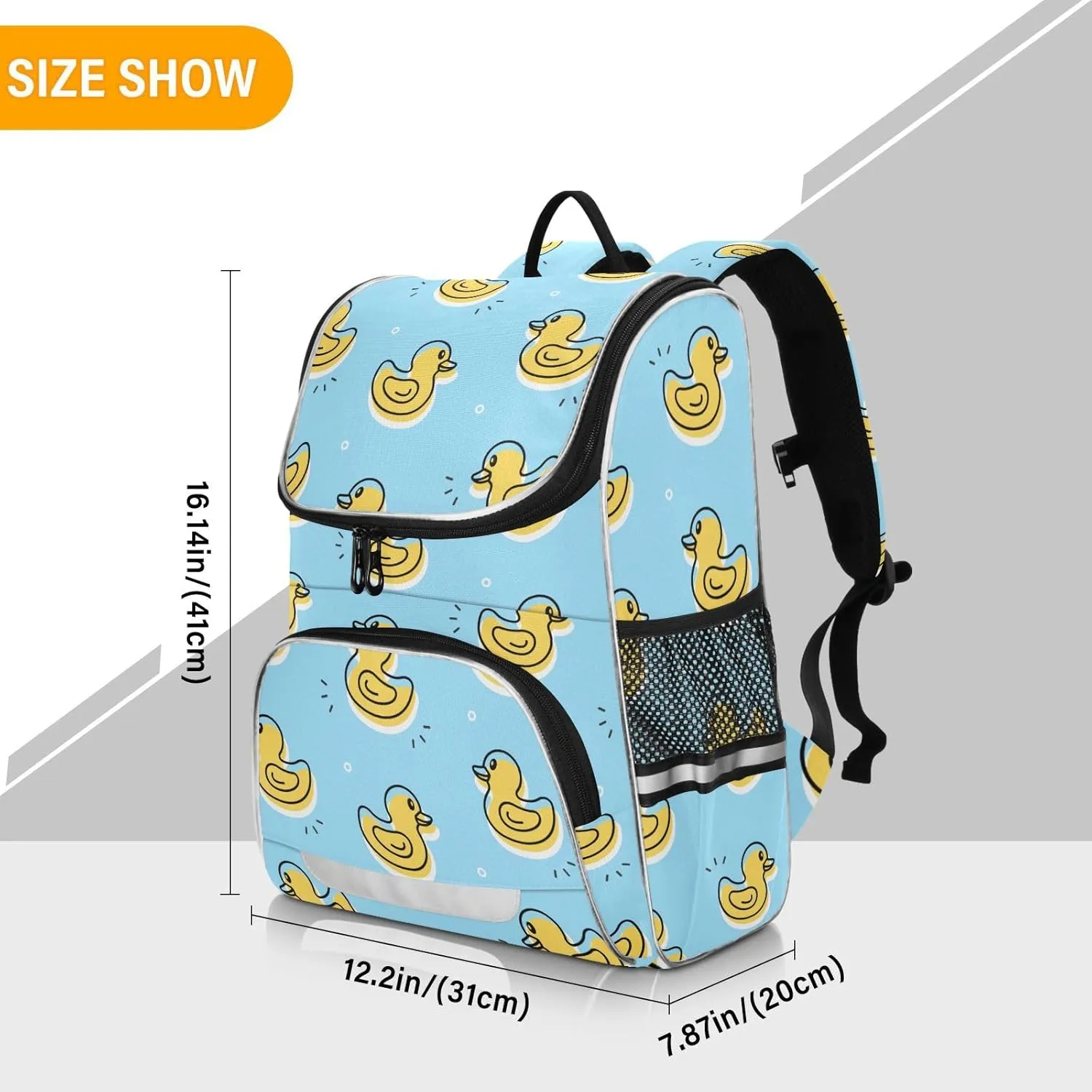 Rubber Duck Backpack Large Capacity Bookbag for Boys and Girls 16 Inches, with Night Reflective Strips, Multifunctional Computer Bag School Bag Travel Shoulder Bag