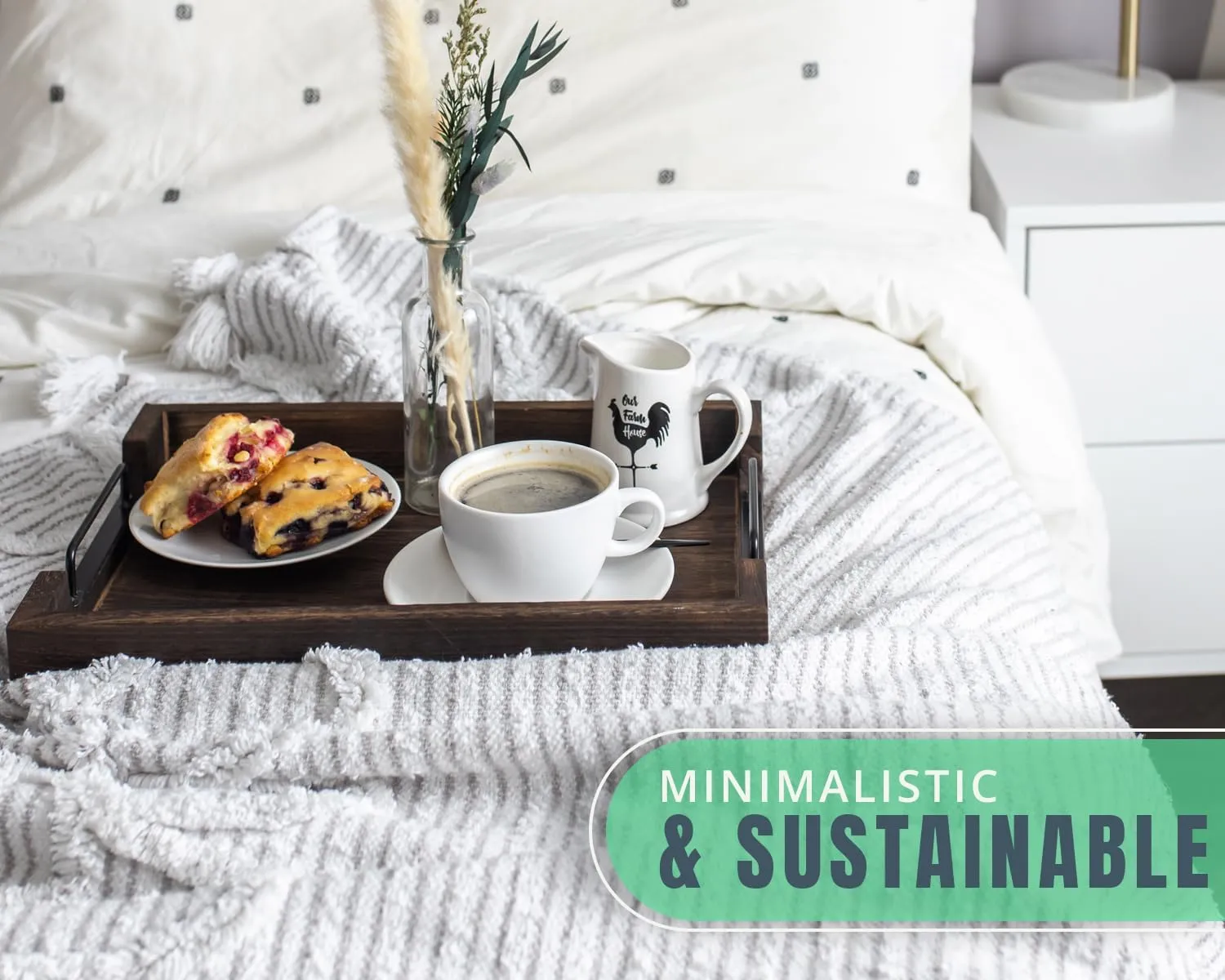 Rustic Wooden Serving Trays with Handle - Set of 2 - Large and Small, Nesting Multipurpose Trays - for Breakfast, Coffee Table/Butler & More - Rustic Brown