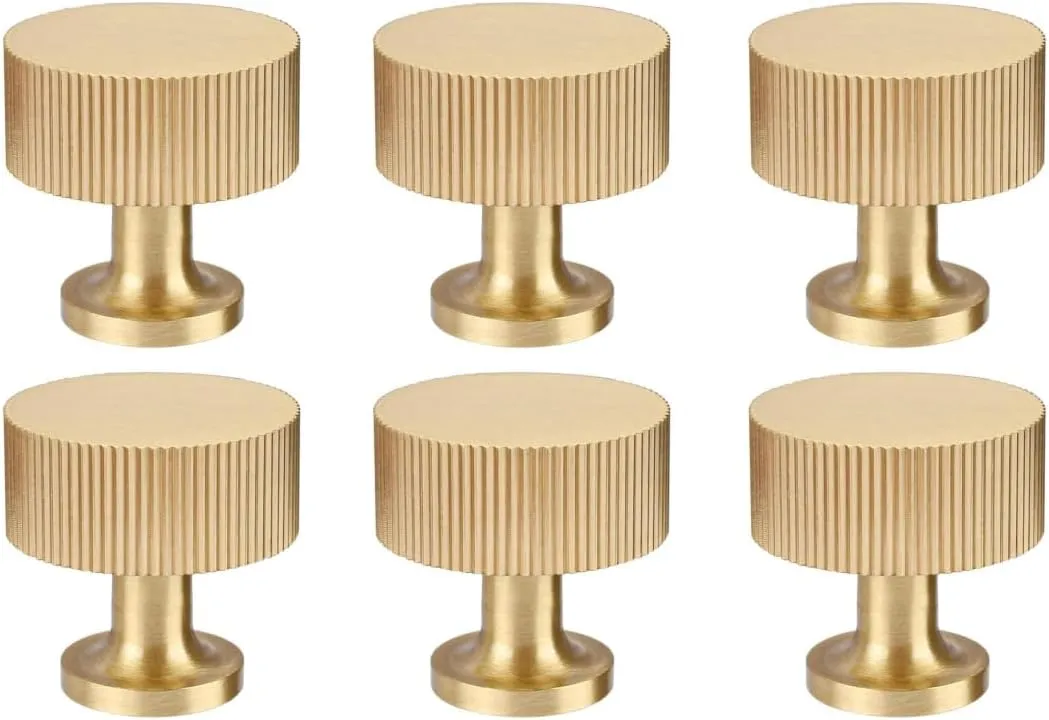 RZDEAL 6pcs Solid Brass Cabinet Knobs Pulls - Gold Modern Handles (1"x1"/25mmx25mm), Brushed Brass Finish