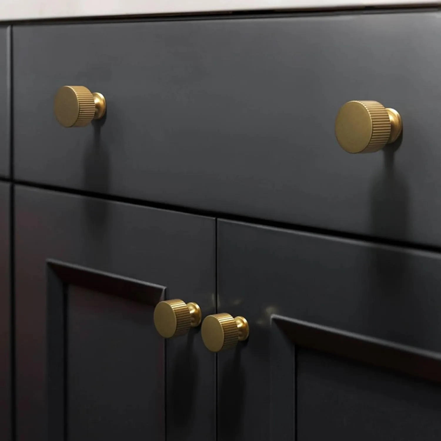 RZDEAL 6pcs Solid Brass Cabinet Knobs Pulls - Gold Modern Handles (1"x1"/25mmx25mm), Brushed Brass Finish