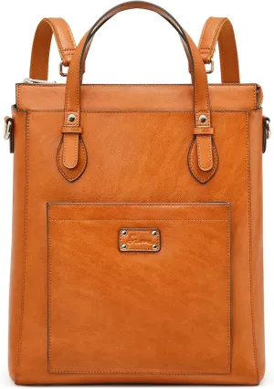 S-ZONE Genuine Leather Convertible Backpack Purse Tote Bag for Women Handbag Shoulder Bag Work Travel with Luggage Sleeve