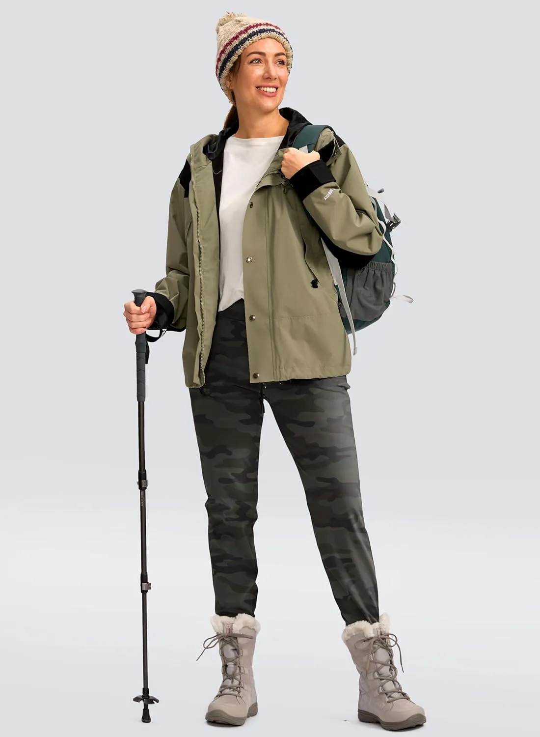 SANTINY Women's Fleece Lined Joggers Water Resistant High Waisted Thermal Sweatpants Winter Pants Hiking Running Pockets