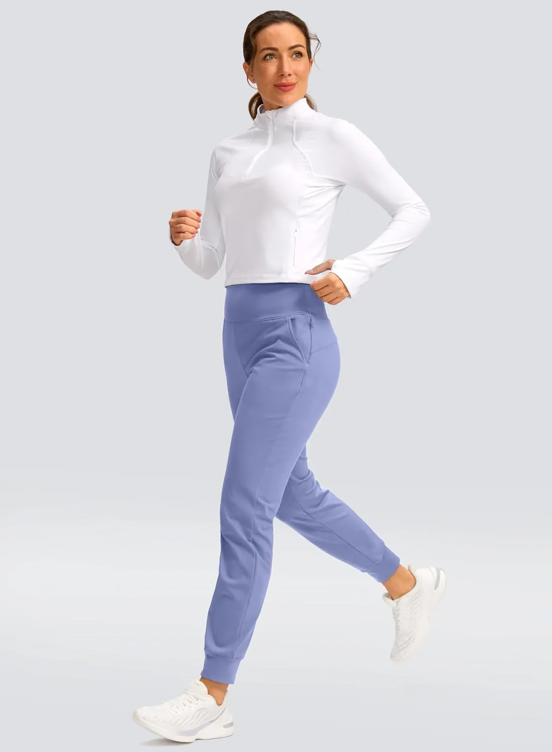 SANTINY Women's Fleece Lined Joggers Water Resistant High Waisted Thermal Sweatpants Winter Pants Hiking Running Pockets