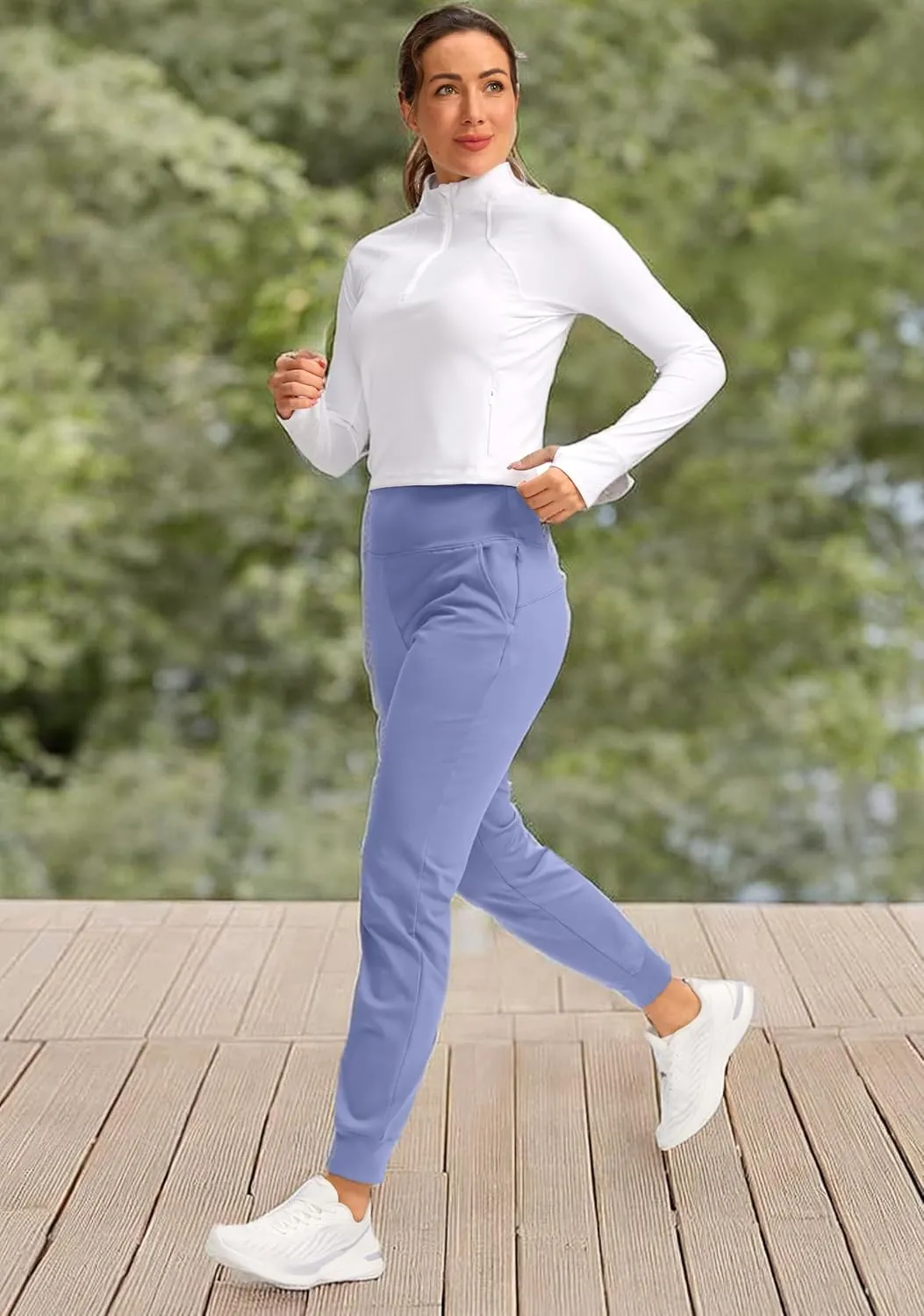 SANTINY Women's Fleece Lined Joggers Water Resistant High Waisted Thermal Sweatpants Winter Pants Hiking Running Pockets