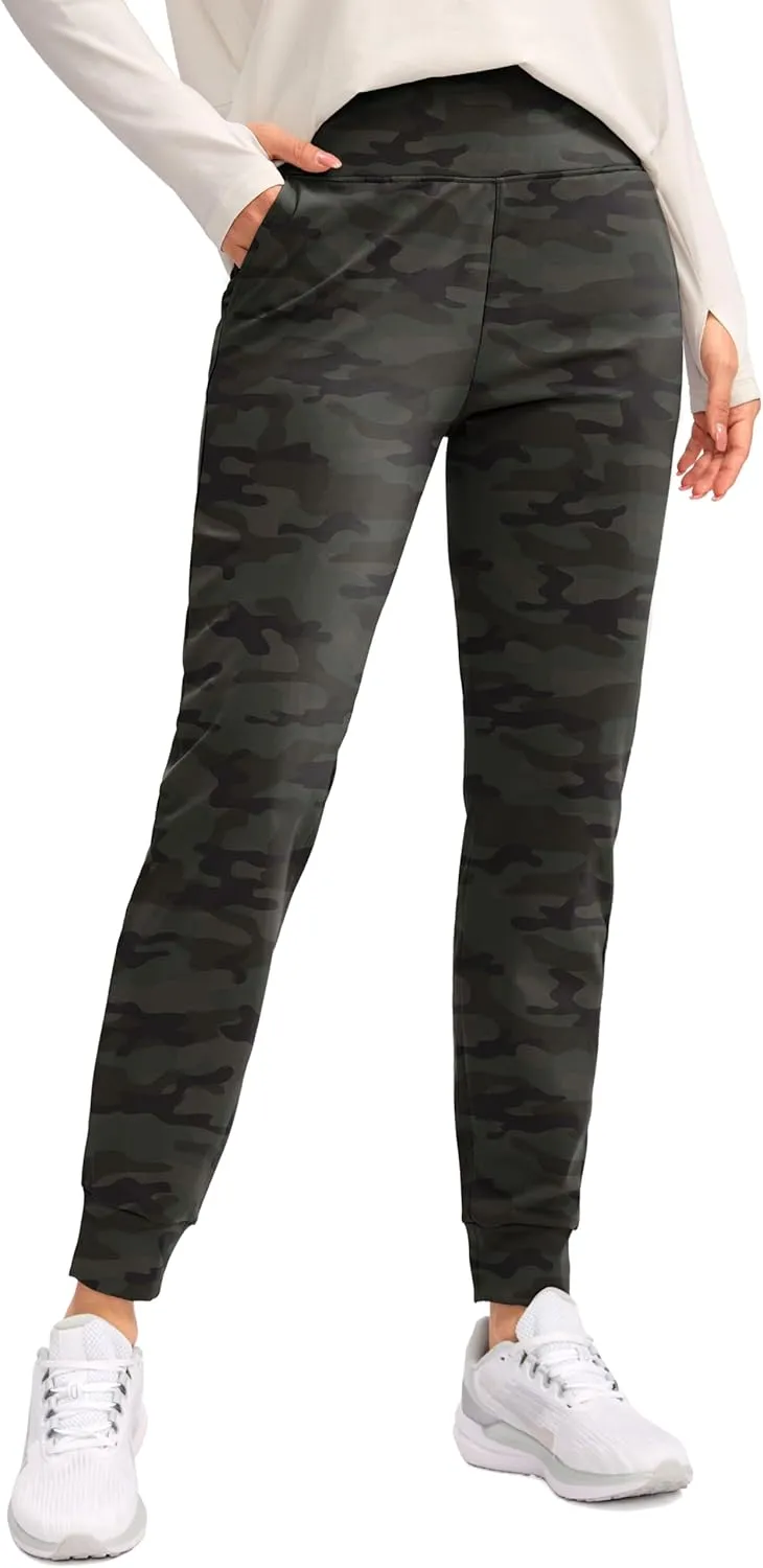 SANTINY Women's Fleece Lined Joggers Water Resistant High Waisted Thermal Sweatpants Winter Pants Hiking Running Pockets