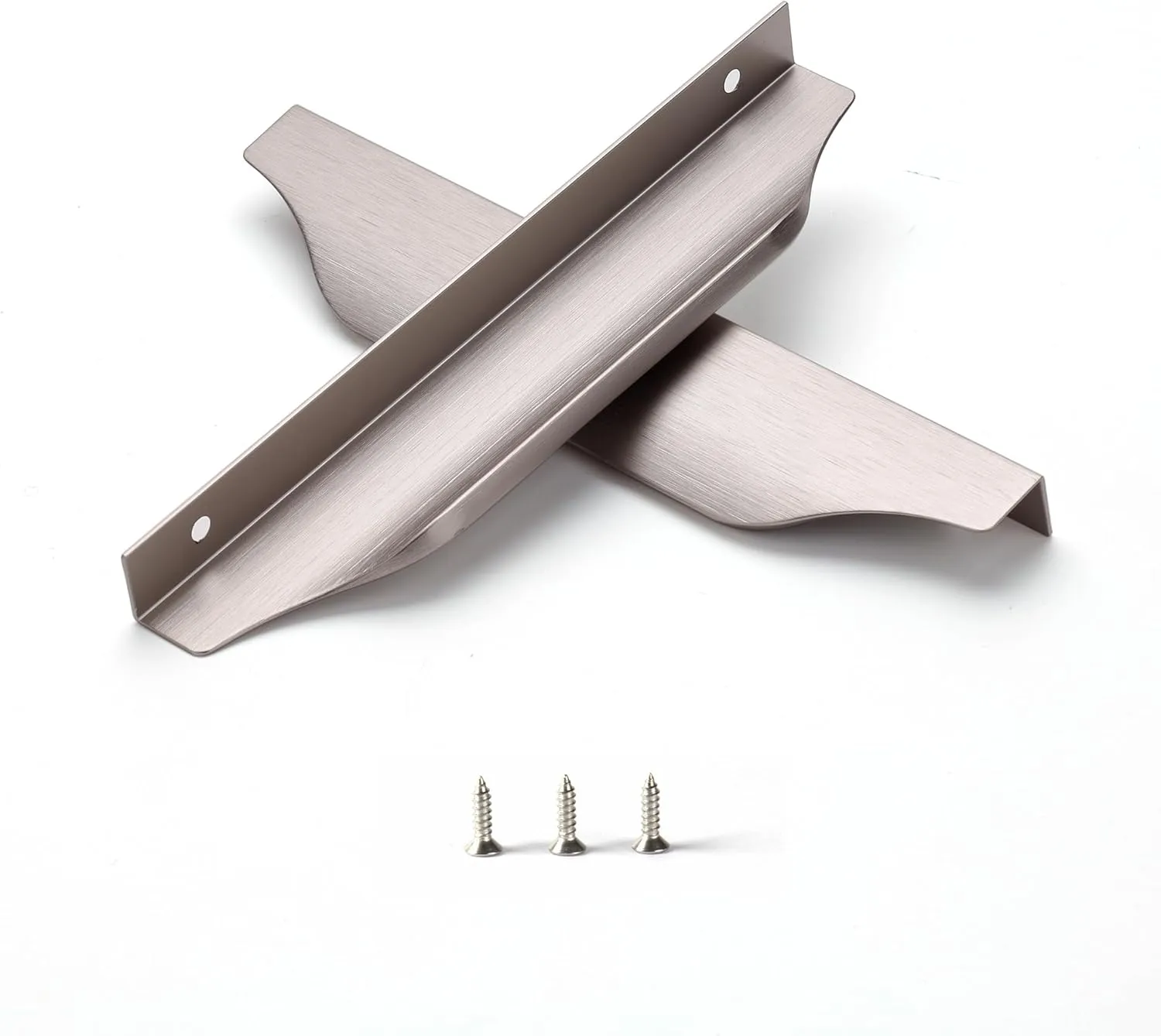Satanga Edge Finger Pulls for Cabinet Kitchen Drawer knobs Low Profile Door Dresser Bathroom Long Cupboard Furniture Handles Aluminum 6 Pack Brushed Nickel 7.87" Easy Installation