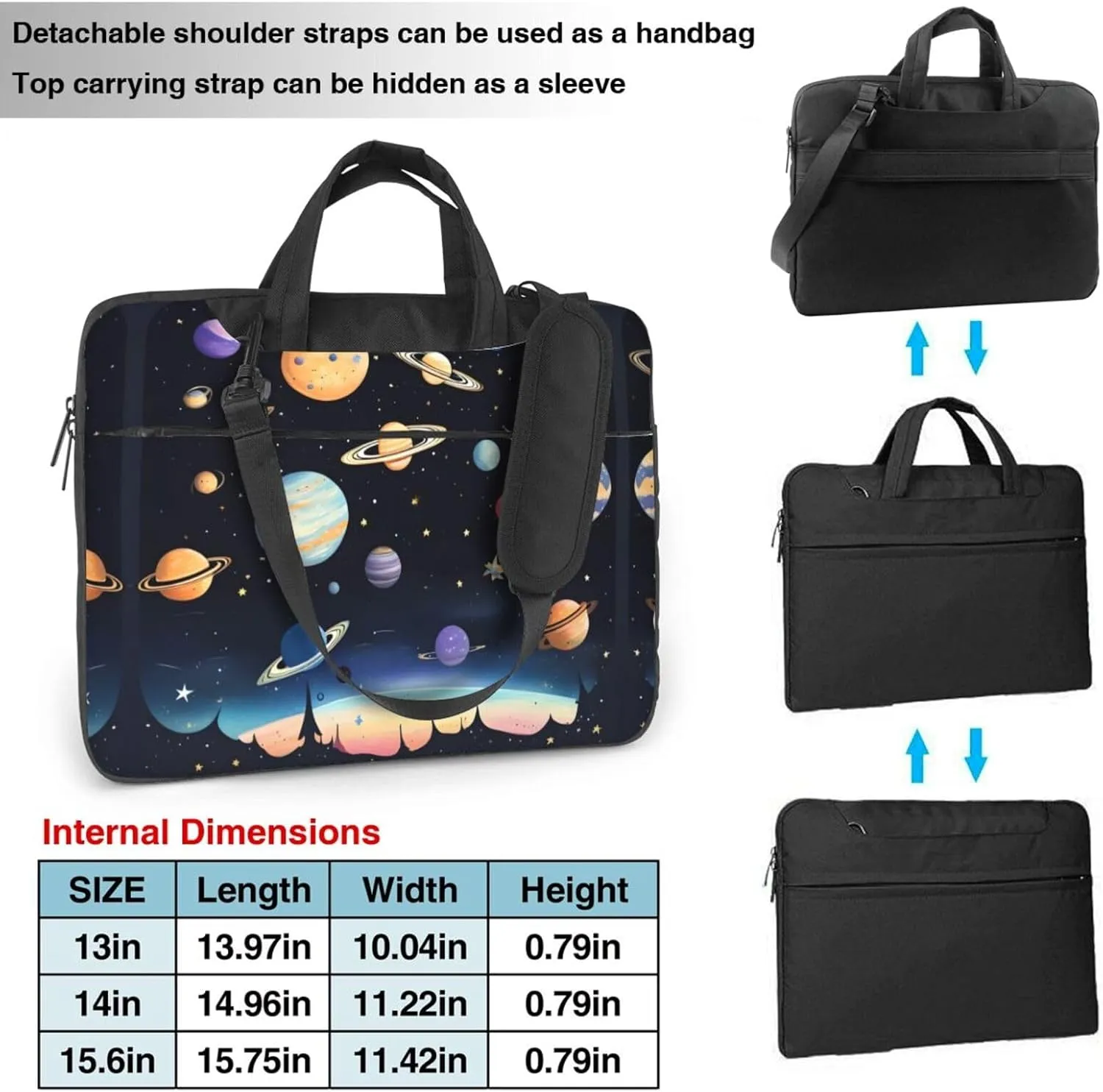 Saturn Jupiter Earth Pattern Laptop Bag - with Soft Interior, Multiple Pockets - Ideal for Men, Travel and Business
