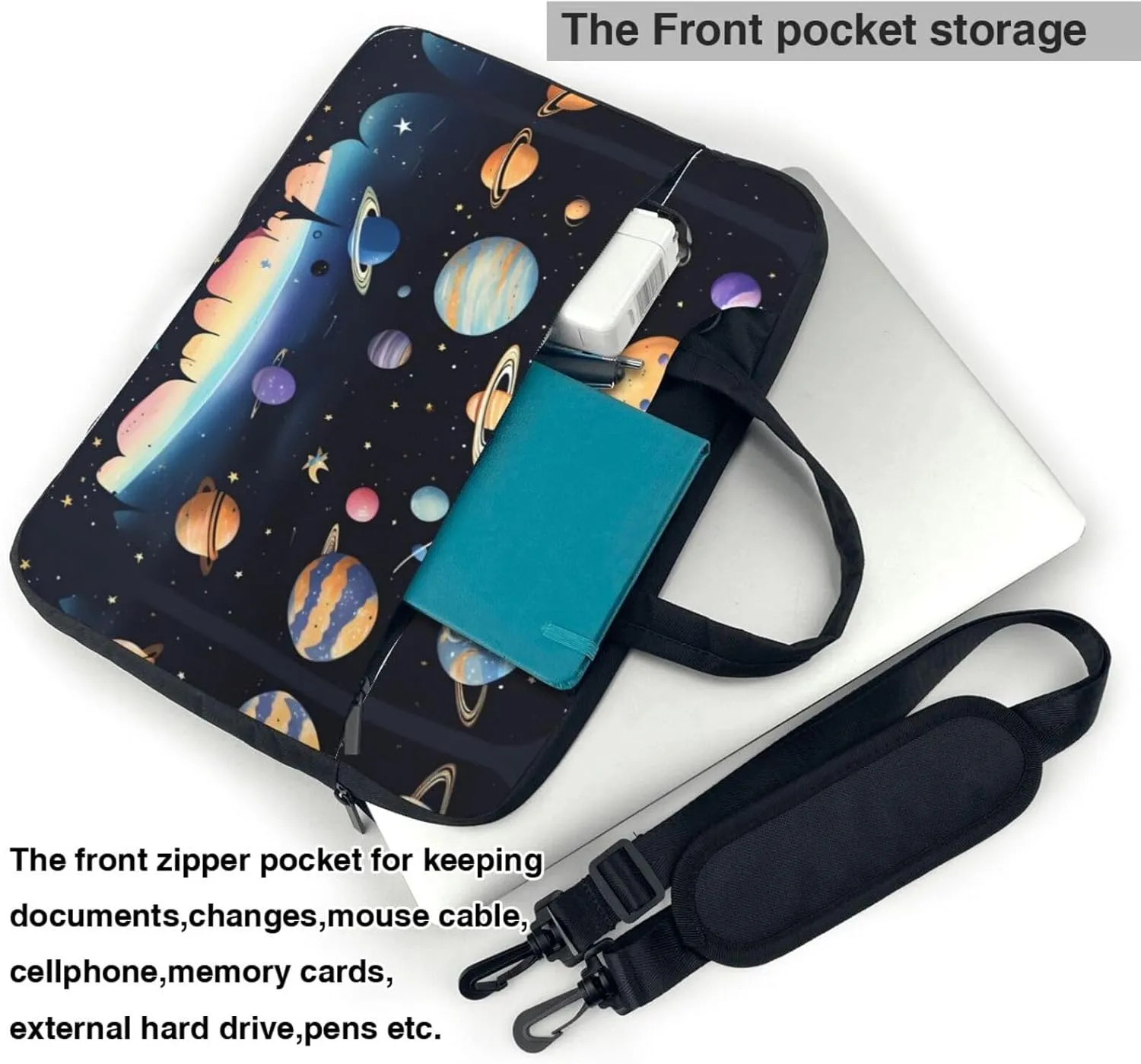 Saturn Jupiter Earth Pattern Laptop Bag - with Soft Interior, Multiple Pockets - Ideal for Men, Travel and Business
