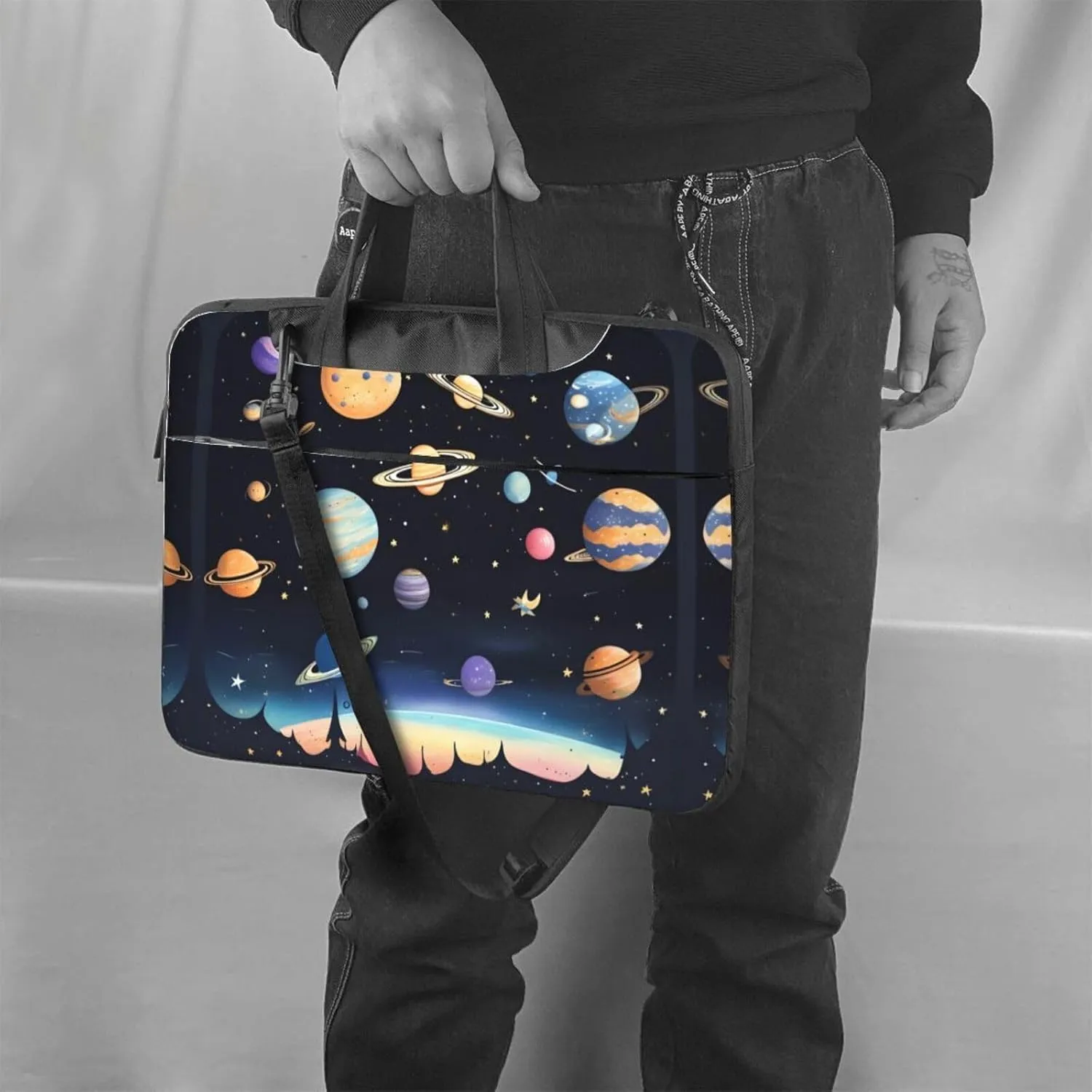 Saturn Jupiter Earth Pattern Laptop Bag - with Soft Interior, Multiple Pockets - Ideal for Men, Travel and Business