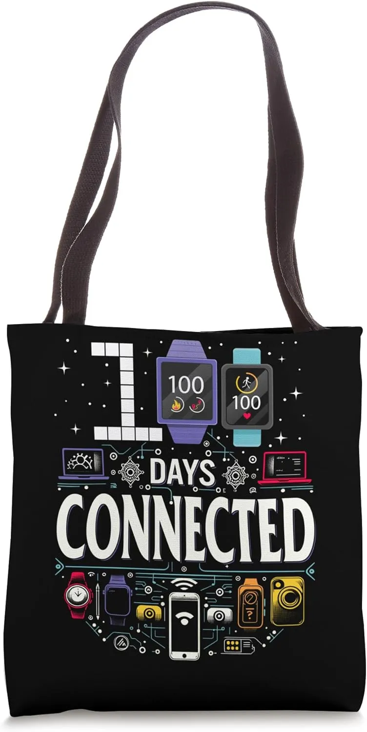 School 100 Days Connected Watches Laptop Digital Back To Sch Tote Bag