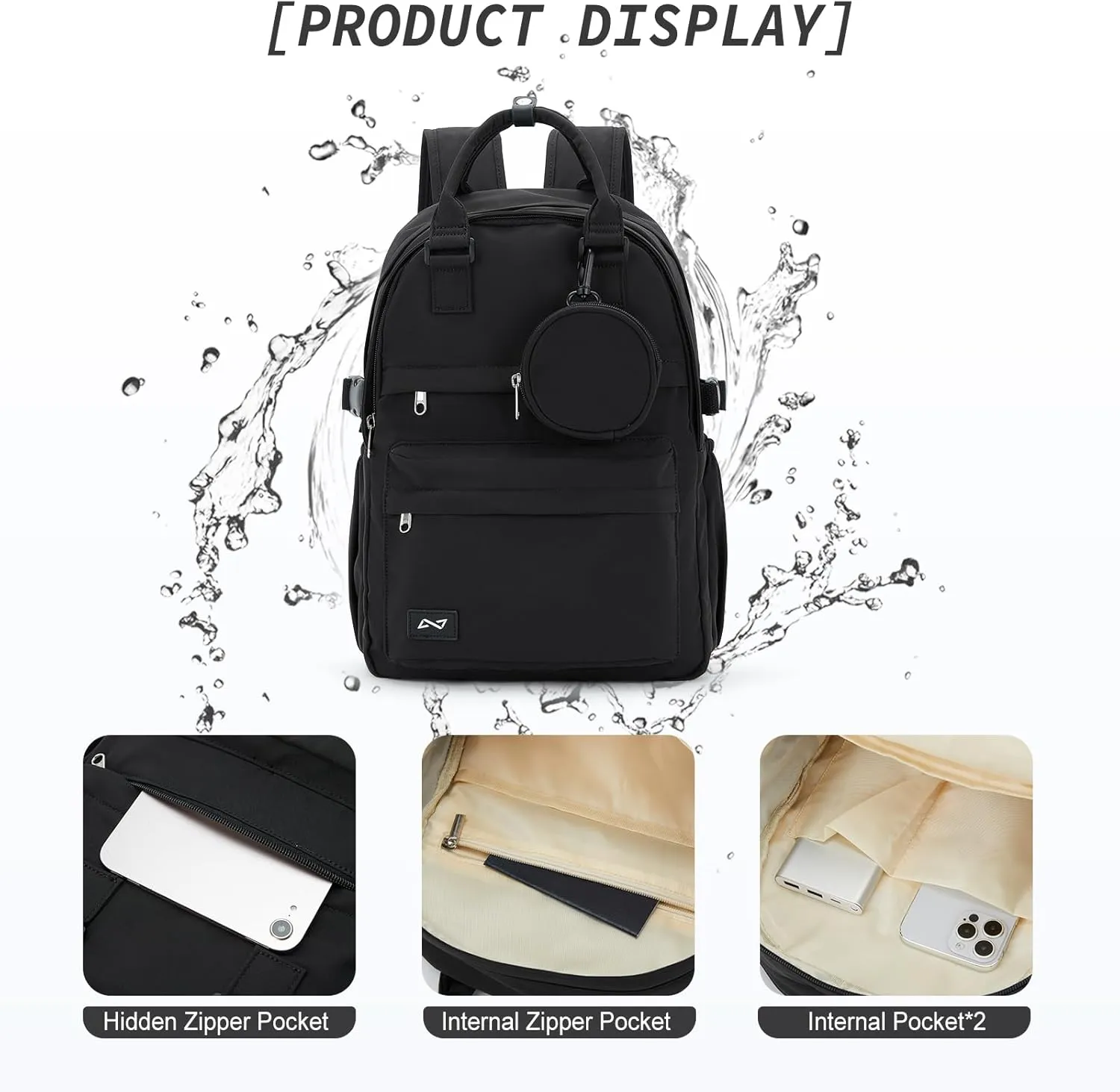 School Backpack for Girl Boys Cute Middle School Student Bookbag Waterproof College Aesthetic Backpack Work Laptop Backpack Rucksack Casual Travel Daypack Black