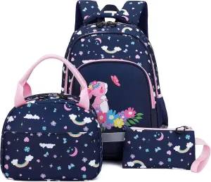 School Backpack Kids Set Middle Elementary Preschool with Lunch Bag & Pencil Case Bookbags for Boys Girls