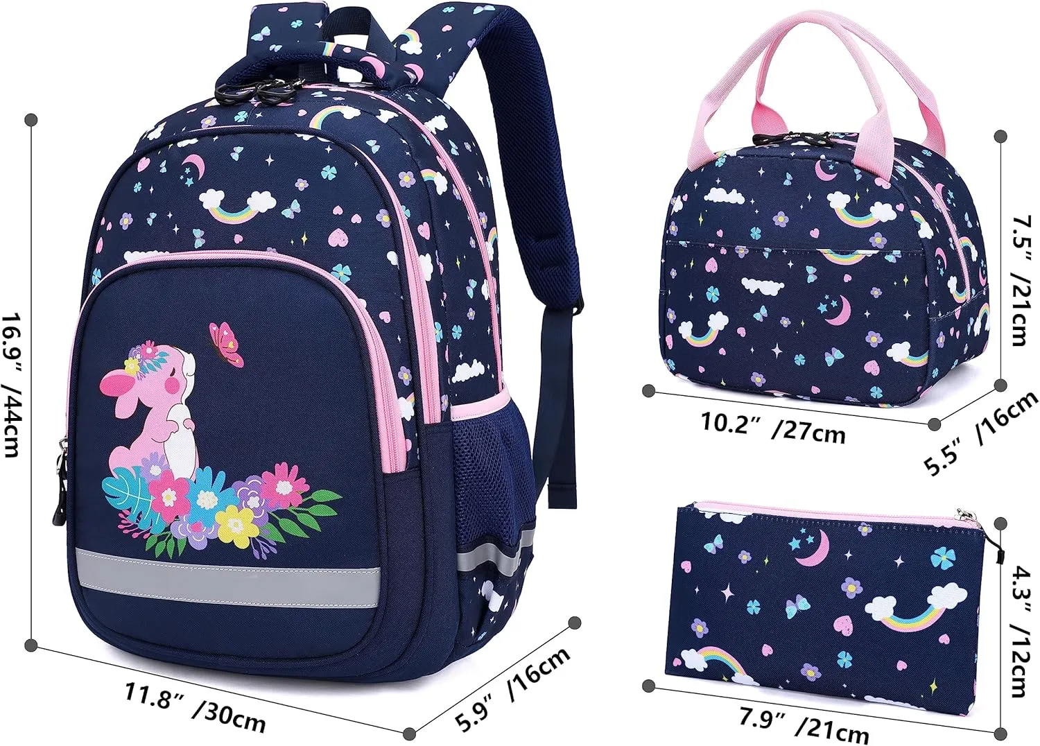 School Backpack Kids Set Middle Elementary Preschool with Lunch Bag & Pencil Case Bookbags for Boys Girls