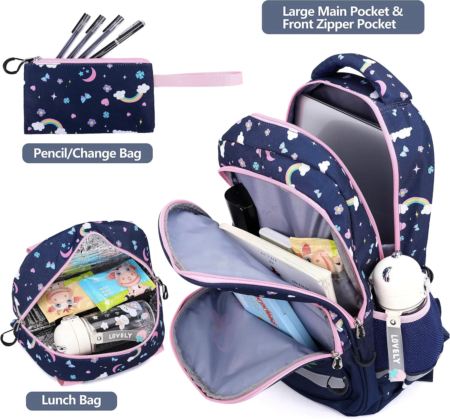 School Backpack Kids Set Middle Elementary Preschool with Lunch Bag & Pencil Case Bookbags for Boys Girls