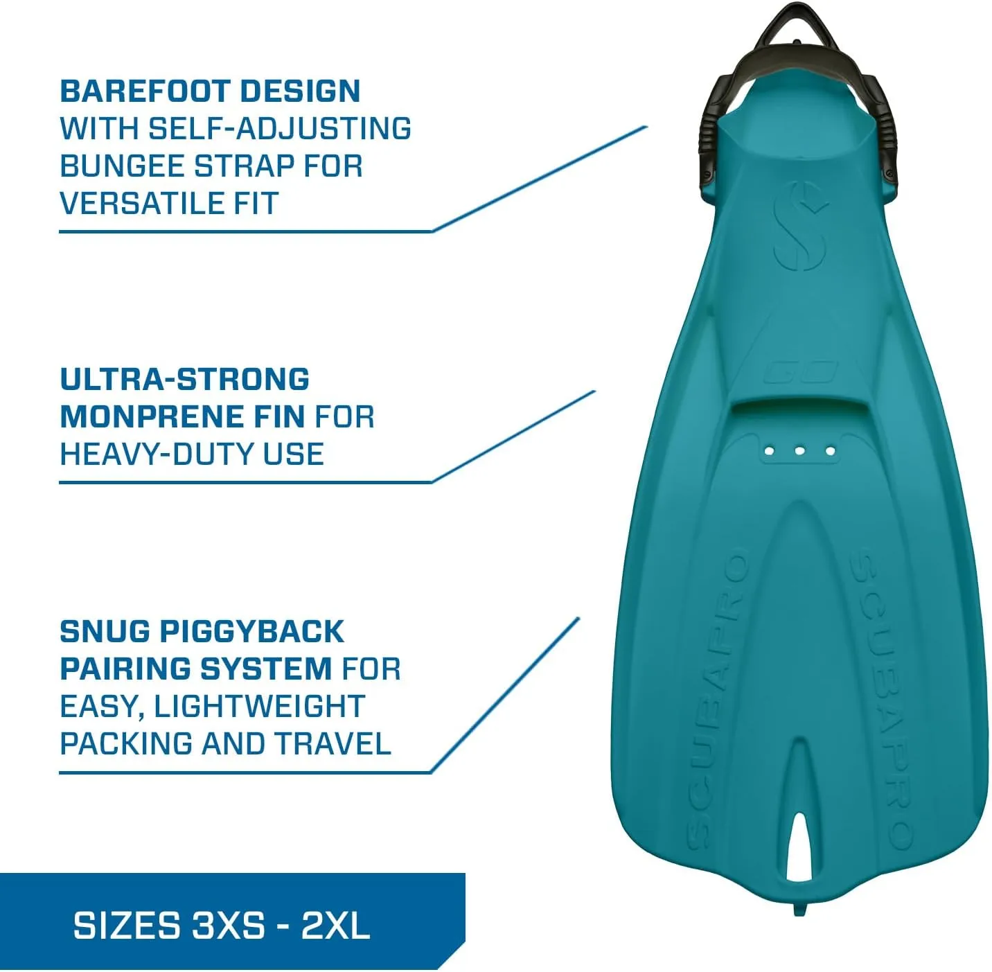 SCUBAPRO GO Travel Scuba Diving Fin for Snorkeling and Swimming, Open Heel Strap