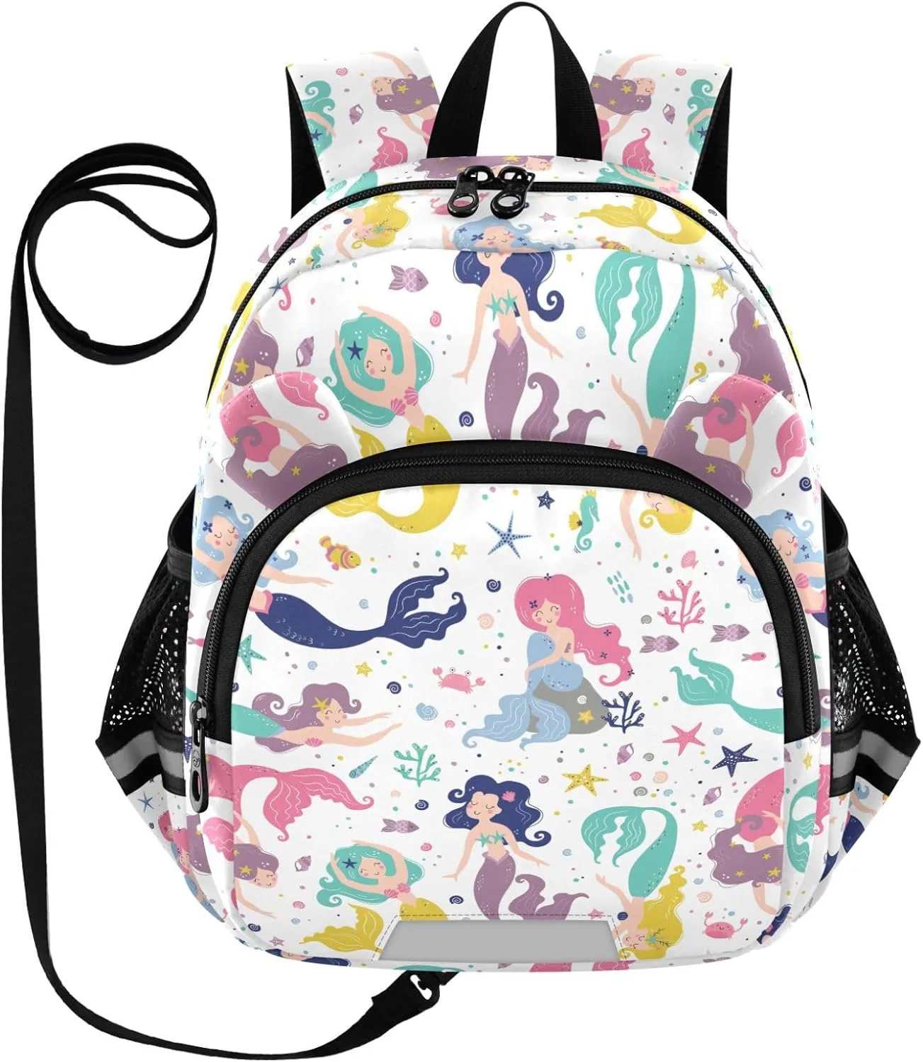 Sea Fish Shell Preschool Backpack Cute Mermaids Daycare Bookbag School Backpack with Traction Rope for Kids 3-6