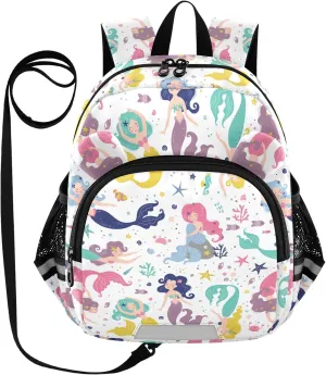 Sea Fish Shell Preschool Backpack Cute Mermaids Daycare Bookbag School Backpack with Traction Rope for Kids 3-6