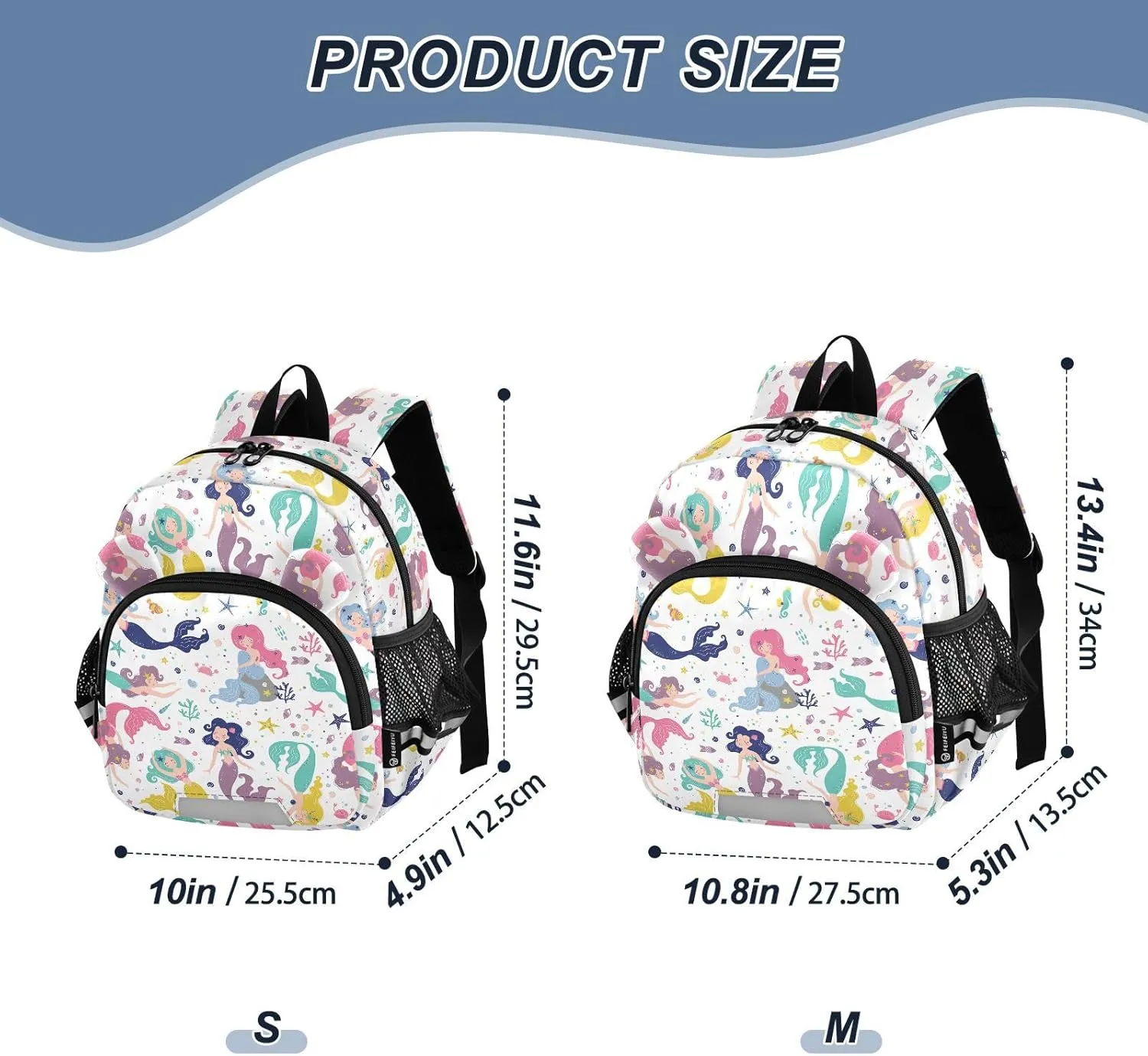 Sea Fish Shell Preschool Backpack Cute Mermaids Daycare Bookbag School Backpack with Traction Rope for Kids 3-6