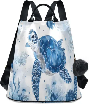 Sea Turtle Coral Reef Pattern Backpack for Women Anti Theft Large Fashion Travel Shoulder Bag Purse Rucksack Lightweight