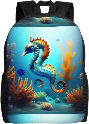 Seabed Coral Seahorse Large Capacity Adjustable Shoulder Strap Laptop Bag, Men'S And Women'S Sports Travel Backpacks