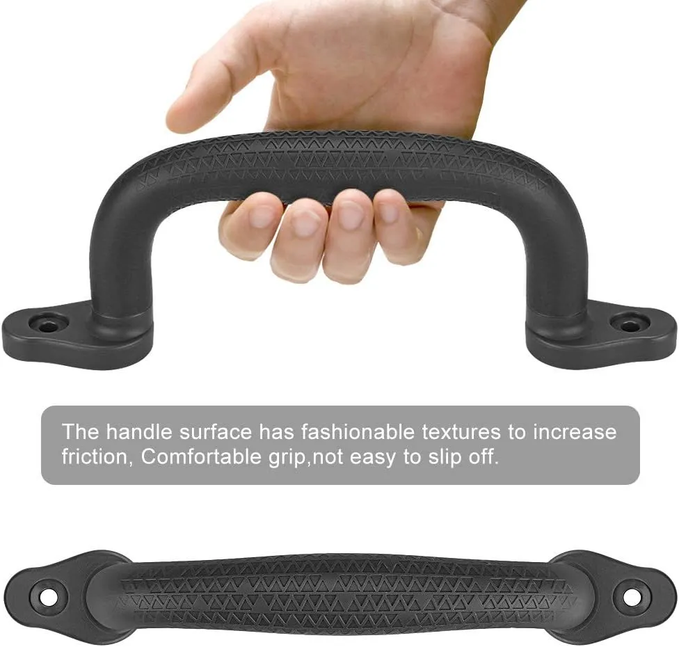 SELEWARE Black Playground Safety Handles, Non-Slip Plastic Kids Playground Grab Handles, Durable Indoor Outdoor Playset Handles for Playhouse, Treehouse, Climbing Frame, Jungle Gym, Swing Set, 4 Pack