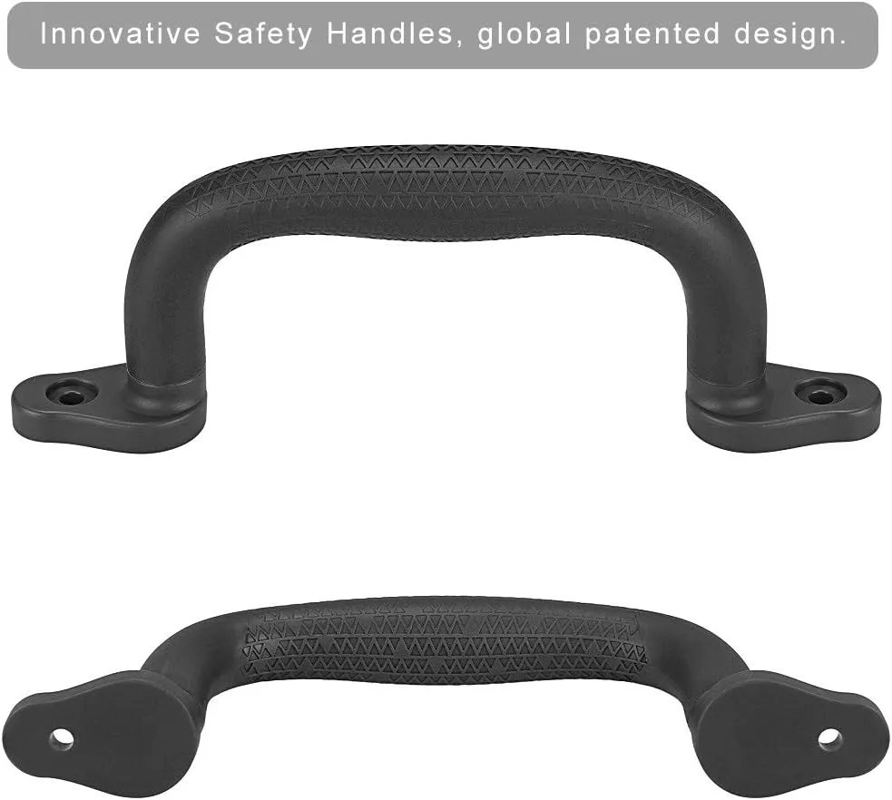 SELEWARE Black Playground Safety Handles, Non-Slip Plastic Kids Playground Grab Handles, Durable Indoor Outdoor Playset Handles for Playhouse, Treehouse, Climbing Frame, Jungle Gym, Swing Set, 4 Pack