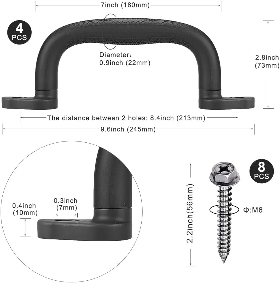 SELEWARE Black Playground Safety Handles, Non-Slip Plastic Kids Playground Grab Handles, Durable Indoor Outdoor Playset Handles for Playhouse, Treehouse, Climbing Frame, Jungle Gym, Swing Set, 4 Pack