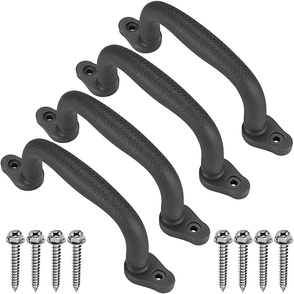 SELEWARE Black Playground Safety Handles, Non-Slip Plastic Kids Playground Grab Handles, Durable Indoor Outdoor Playset Handles for Playhouse, Treehouse, Climbing Frame, Jungle Gym, Swing Set, 4 Pack