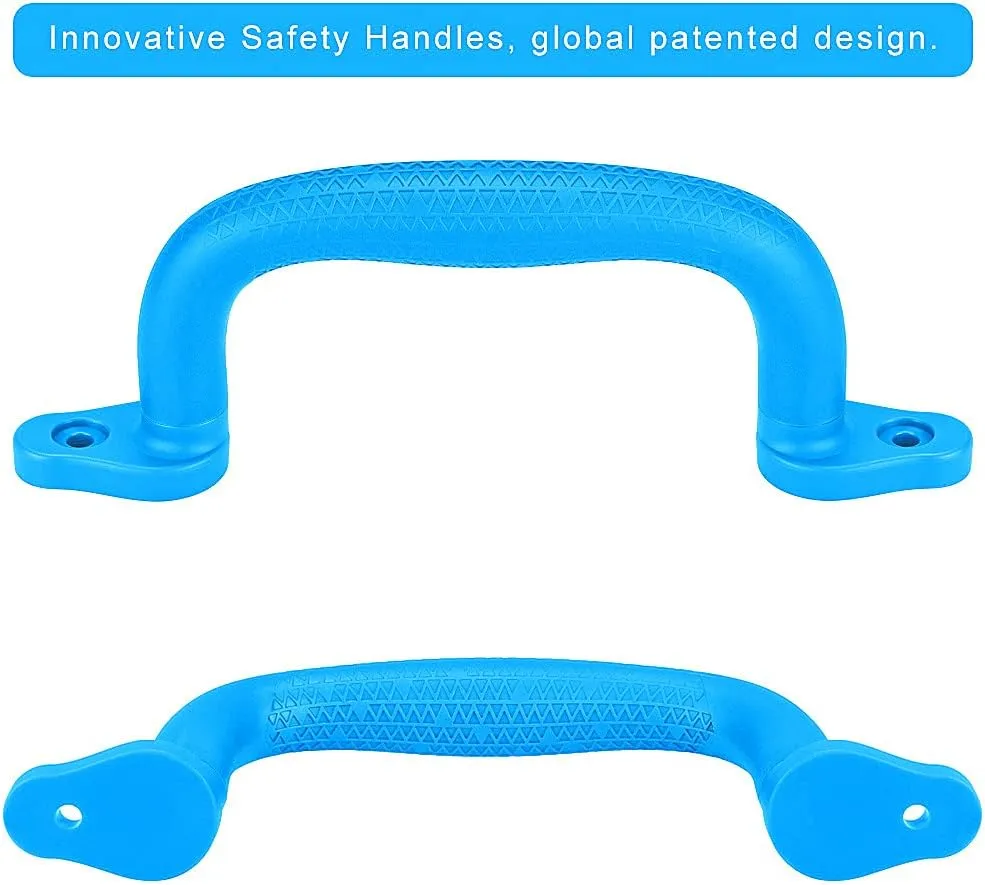 SELEWARE Blue Non-Slip Plastic Kids Playground Grab Handles, Durable Indoor Outdoor Playset Handles for Playhouse, Treehouse, Climbing Frame, Jungle Gym, Swing Set, 4 Pack