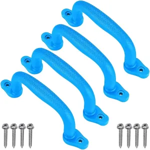 SELEWARE Blue Non-Slip Plastic Kids Playground Grab Handles, Durable Indoor Outdoor Playset Handles for Playhouse, Treehouse, Climbing Frame, Jungle Gym, Swing Set, 4 Pack
