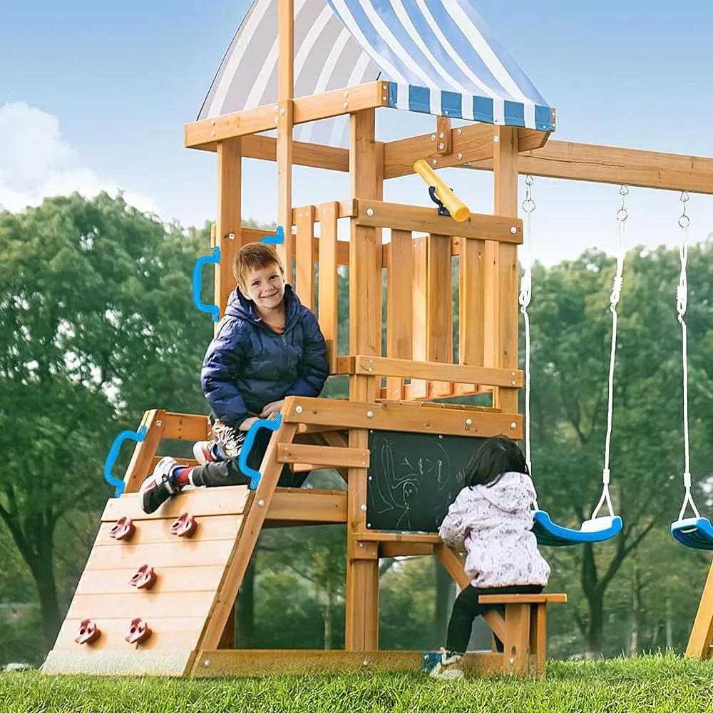SELEWARE Blue Non-Slip Plastic Kids Playground Grab Handles, Durable Indoor Outdoor Playset Handles for Playhouse, Treehouse, Climbing Frame, Jungle Gym, Swing Set, 4 Pack