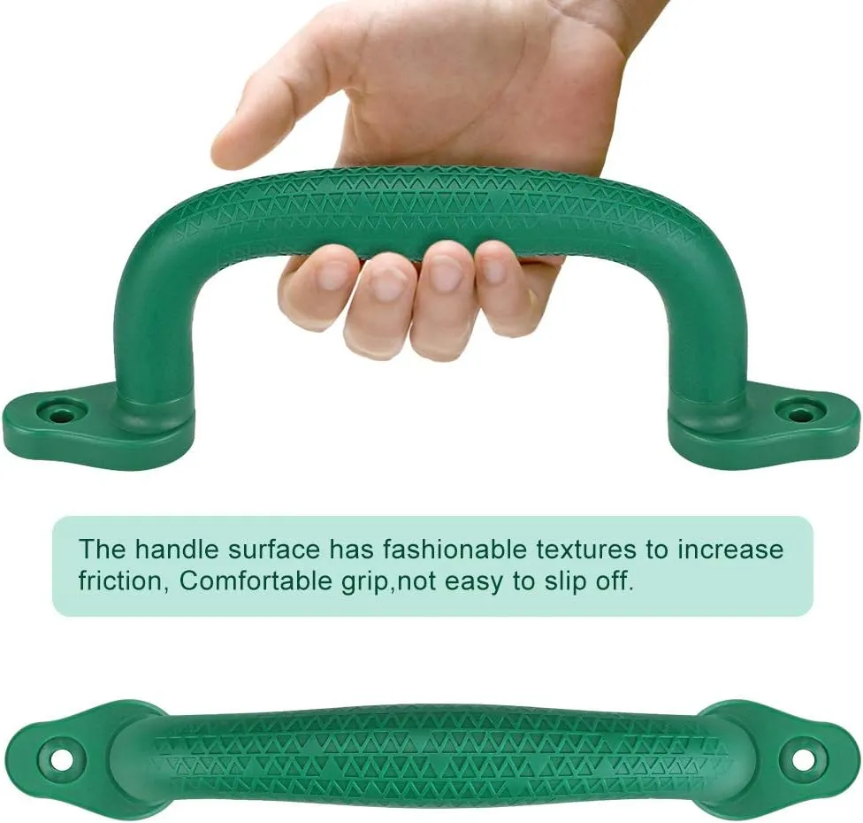 SELEWARE Green Playground Safety Handles, Non-Slip Plastic Kids Playground Grab Handles, Durable Indoor Outdoor Playset Handle for Playhouse, Treehouse, Climbing Frame, Jungle Gym, Swing Set, 4 Pack