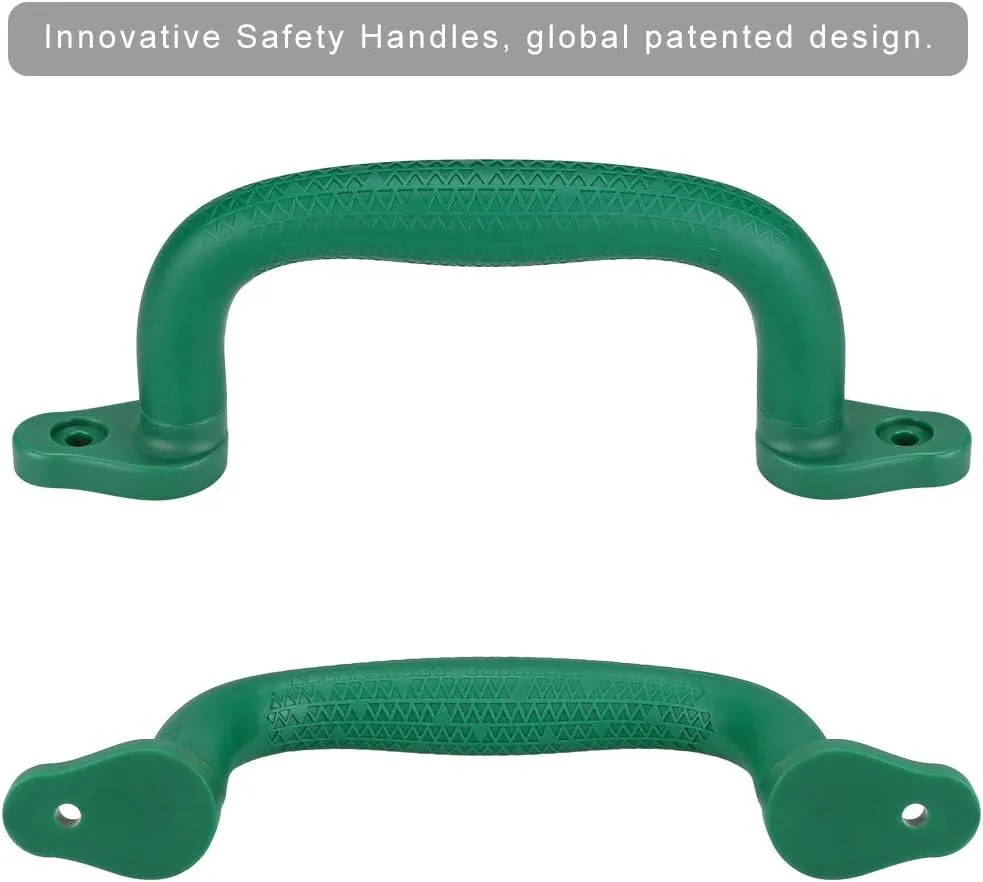 SELEWARE Green Playground Safety Handles, Non-Slip Plastic Kids Playground Grab Handles, Durable Indoor Outdoor Playset Handle for Playhouse, Treehouse, Climbing Frame, Jungle Gym, Swing Set, 4 Pack