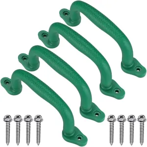 SELEWARE Green Playground Safety Handles, Non-Slip Plastic Kids Playground Grab Handles, Durable Indoor Outdoor Playset Handle for Playhouse, Treehouse, Climbing Frame, Jungle Gym, Swing Set, 4 Pack