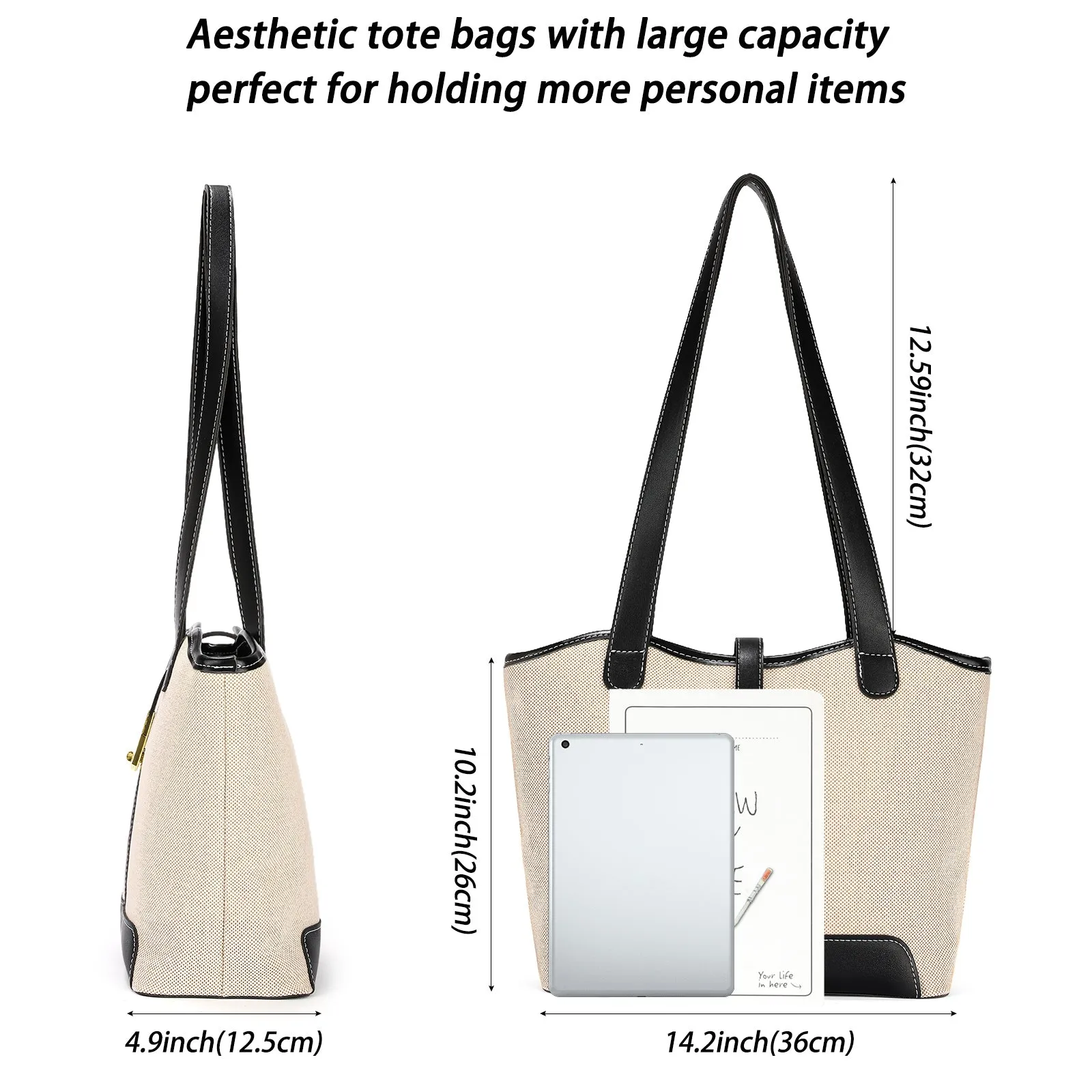 SENDEFN Women's Canvas Shoulder Bags Retro Casual Handbags Work Bag Tote Purses