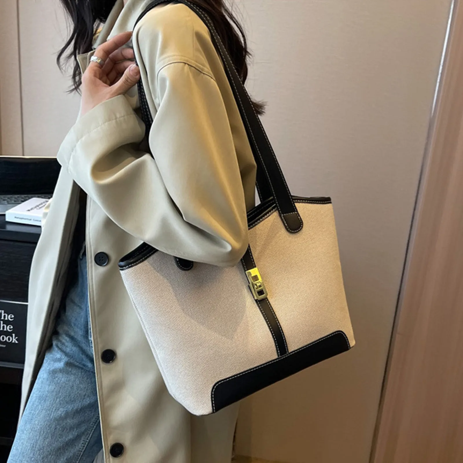 SENDEFN Women's Canvas Shoulder Bags Retro Casual Handbags Work Bag Tote Purses