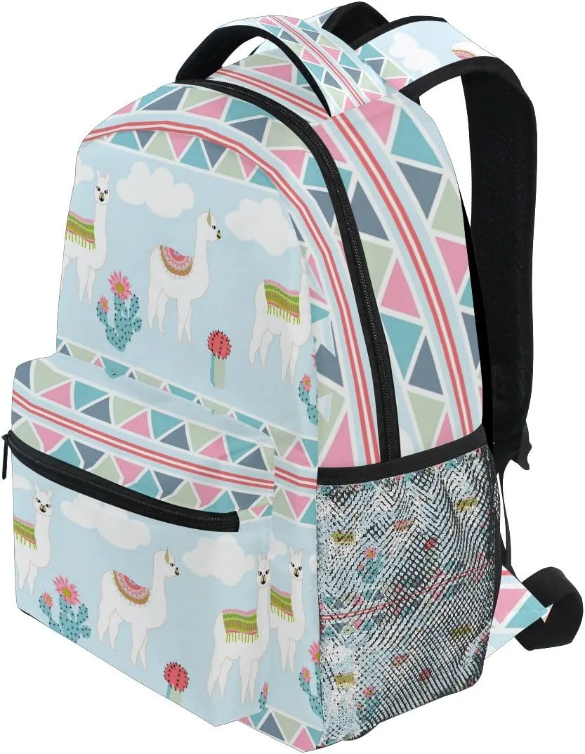 senya Cute Llama Geometic Fantasy Backpack School Bag Travel Daypack One_Size
