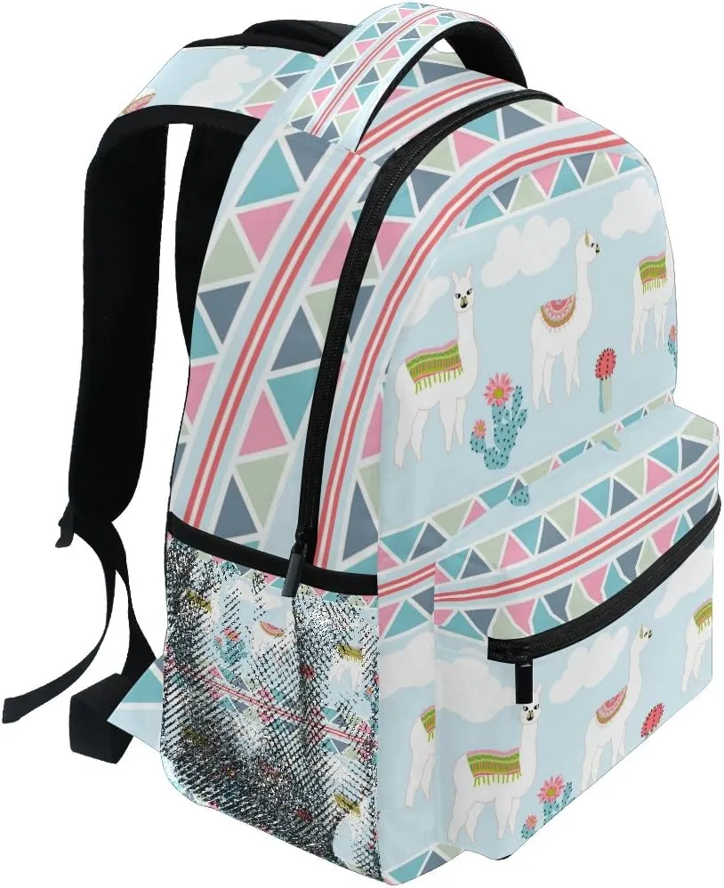 senya Cute Llama Geometic Fantasy Backpack School Bag Travel Daypack One_Size
