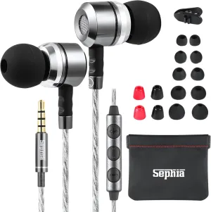Sephia SP3060VC Wired Earbuds with Microphone, in-Ear Headphones with Noise Isolation & Deep Bass, 3.5mm Jack Earphones for Cellphone, Android, Laptop & Tablet, Tangle-Free Cable, Secure Fit