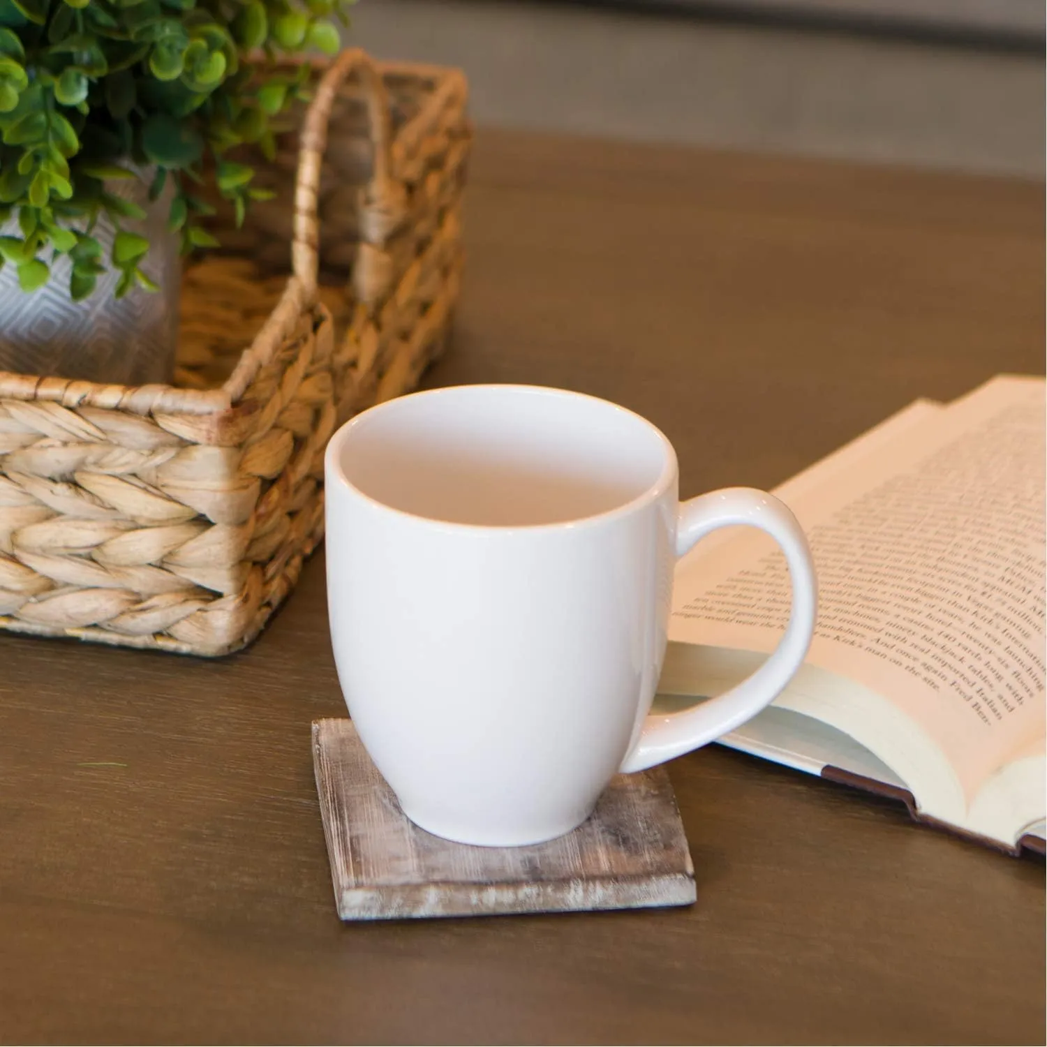 Serami 14oz Bistro White Mugs for Coffee or Tea. Large Handles and Ceramic Construction, Set of 4