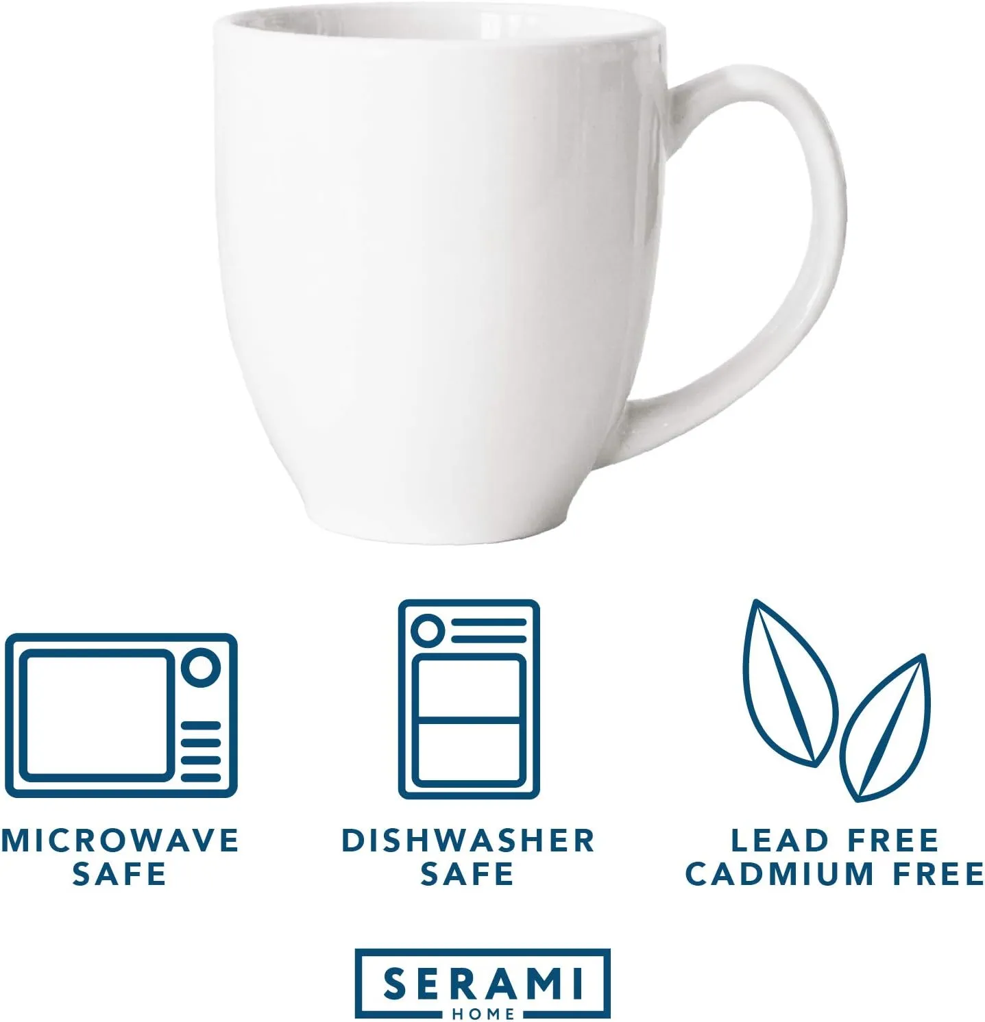 Serami 14oz Bistro White Mugs for Coffee or Tea. Large Handles and Ceramic Construction, Set of 4